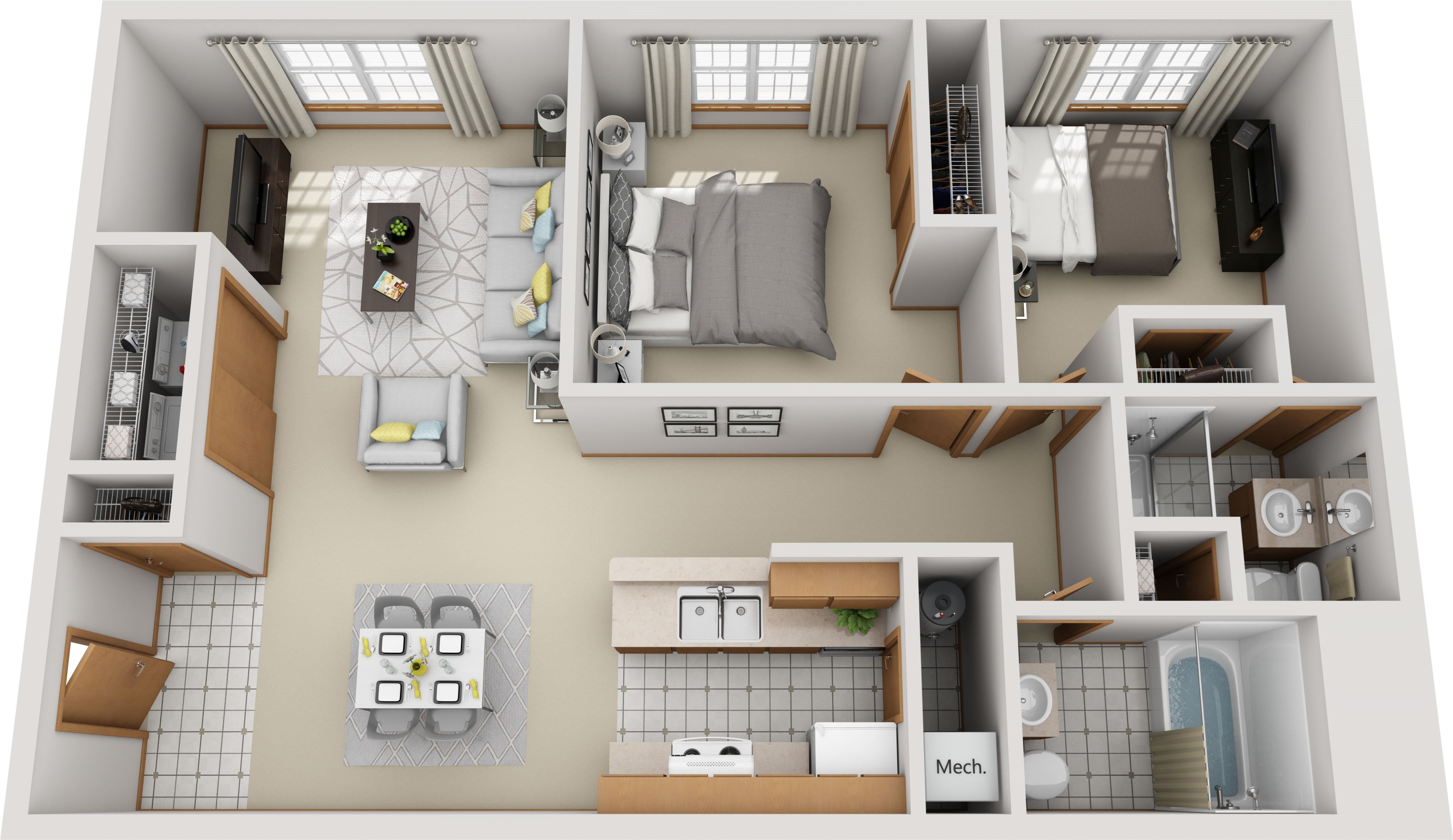 Two Bedroom Two Bath Floor Plan 12